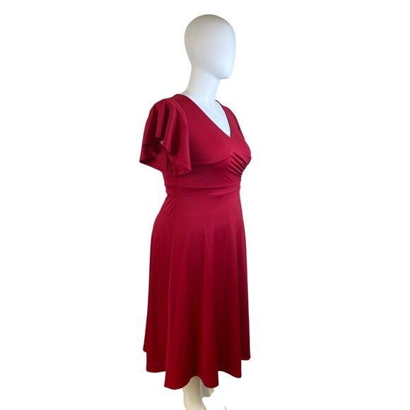 Dokotoo Women’s Red V-Neck Short Sleeve Flared Midi Dress Sz XL - New - Picture 3 of 10